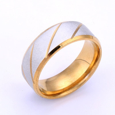 Fashion Gold Wave Pattern Wedding Infinity Ring Titanium Steel Couple Rings Men and Women Engagement Jewelry Gifts - Dragon Treasures