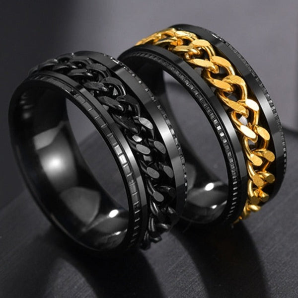 Letdiffery Cool Stainless Steel Rotatable Men Ring High Quality Spinner Chain Punk Women Jewelry for Party Gift - Dragon Treasures