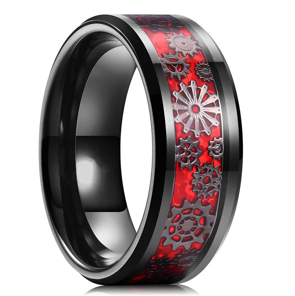 FDLK   8 Colors 8mm Men&#39;s Stainless Steel Dragon Ring Inlay Red Green Black Carbon Fiber Ring Wedding Band Jewelry Size 6-13 - Dragon Treasures