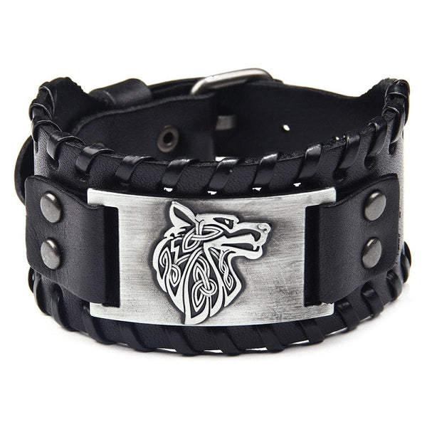 Fenrir Wolf Leather Bracelet - Monster Treasures