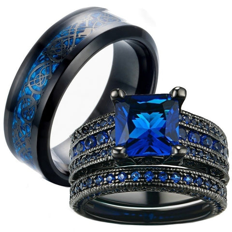 Royal Ice Dragon Couple Ring Set - Dragon Treasures