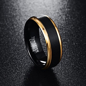 BONLAVIE 8mm New Hot Sell Classic Black Men Rings  Pure Tungsten Gold-Color Wedding Engagement Ring Free Shipping Jewelry - Dragon Treasures