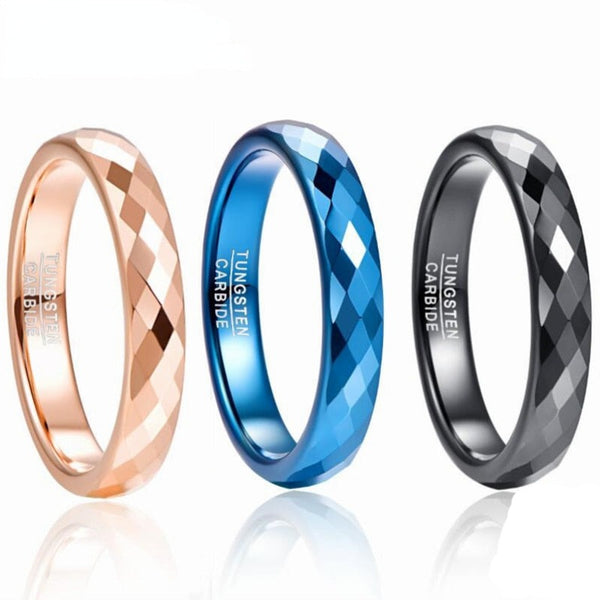 Nuncad 4mm Tungsten Carbide Ring Hammered Finish Rose Gold Blue Wedding Rings for Women Men Comfort Fit Rings Engagement Jewelry - Dragon Treasures