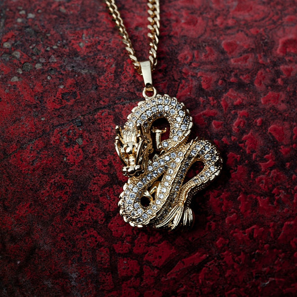 Chinese Golden Dragon Necklace - Dragon Treasures